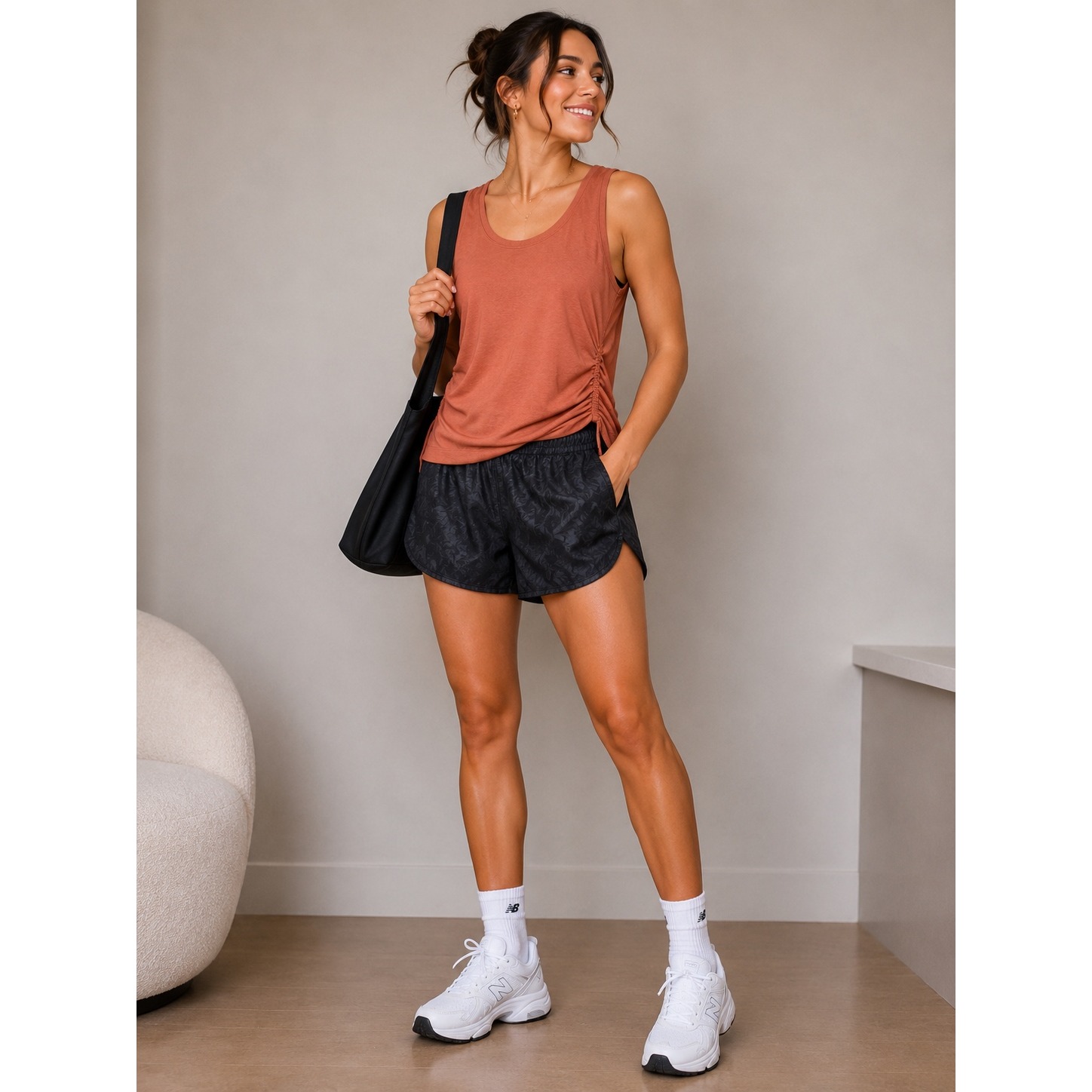 Athleta Coral Orange Ruched Side Tank Top Athletic Workout Casual - Size Sp